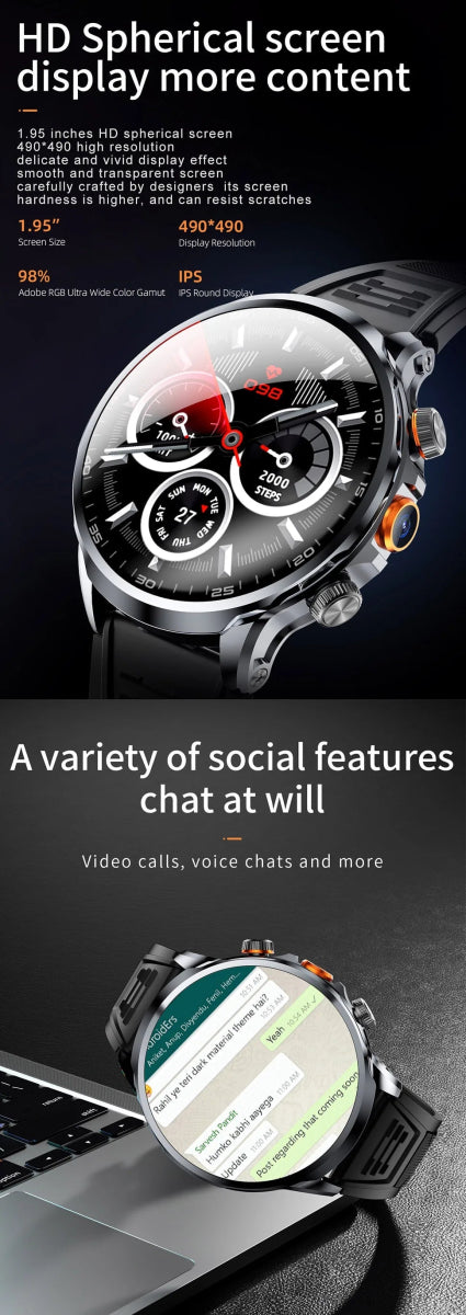 2025 novo relógio inteligente 4g android 1.95 polegada ips 360*360 tela com câmera 200w gps wifi 32gb rom smartwatch com bateria 1100mah DSersALIEXPRESS