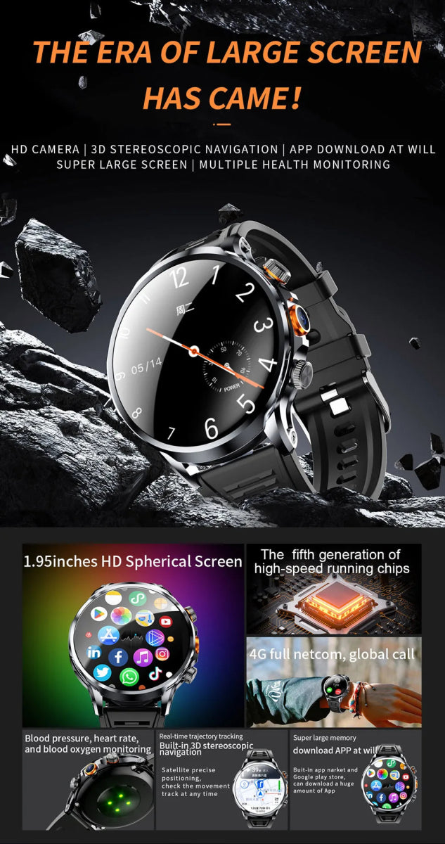 2025 novo relógio inteligente 4g android 1.95 polegada ips 360*360 tela com câmera 200w gps wifi 32gb rom smartwatch com bateria 1100mah DSersALIEXPRESS