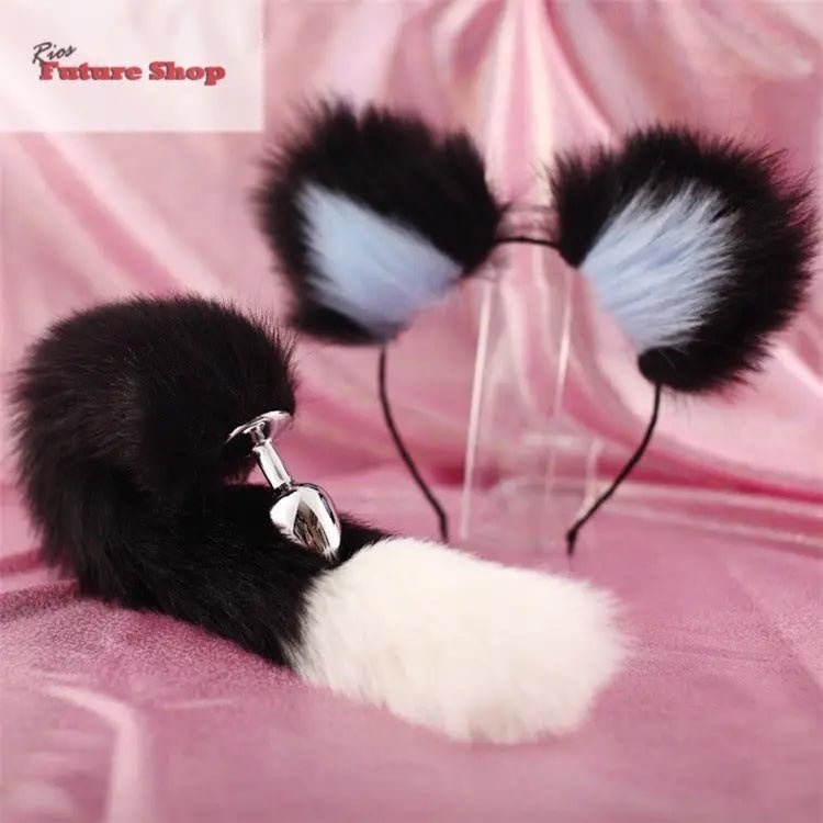 40cm black tailed white pointed bicolor fun plush h - Rios Future Shop