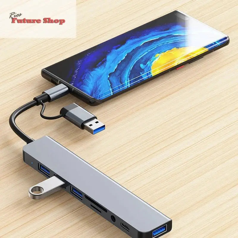 8 em 2 usb + tipo c hub docking station DSersUSA