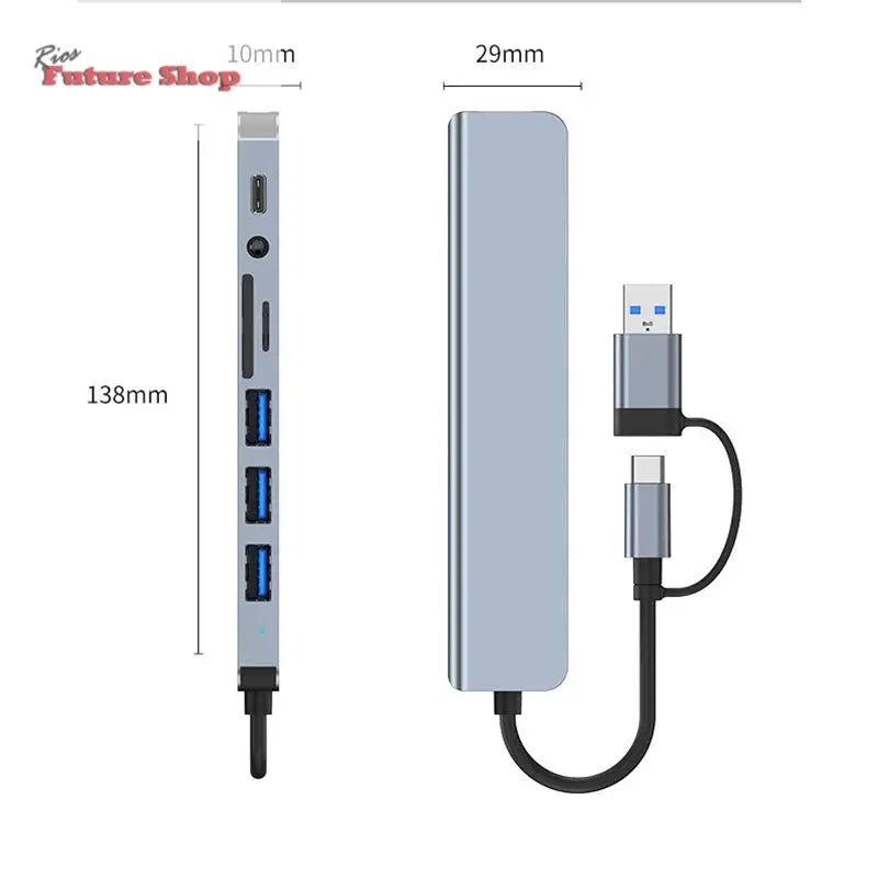 8 em 2 usb + tipo c hub docking station DSersUSA