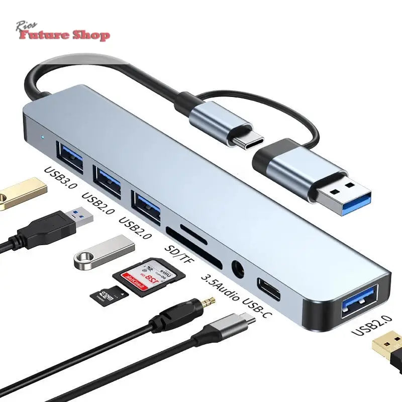 8 em 2 usb + tipo c hub docking station DSersUSA