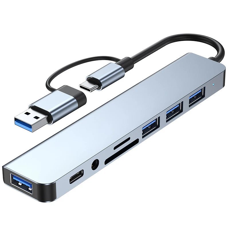 8 em 2 usb + tipo c hub docking station com adaptador de entrada de áudio de 3.5mm leitor de cartão micro sd portátil tablet conversor de disco de telefone DSersUSA