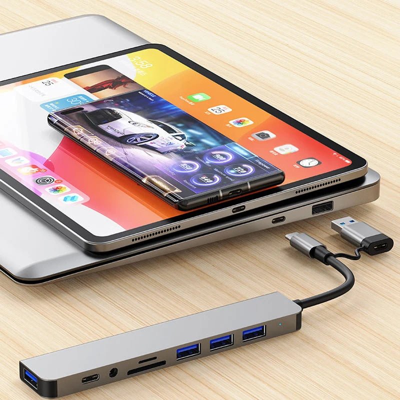 8 em 2 usb + tipo c hub docking station com adaptador de entrada de áudio de 3.5mm leitor de cartão micro sd portátil tablet conversor de disco de telefone DSersUSA