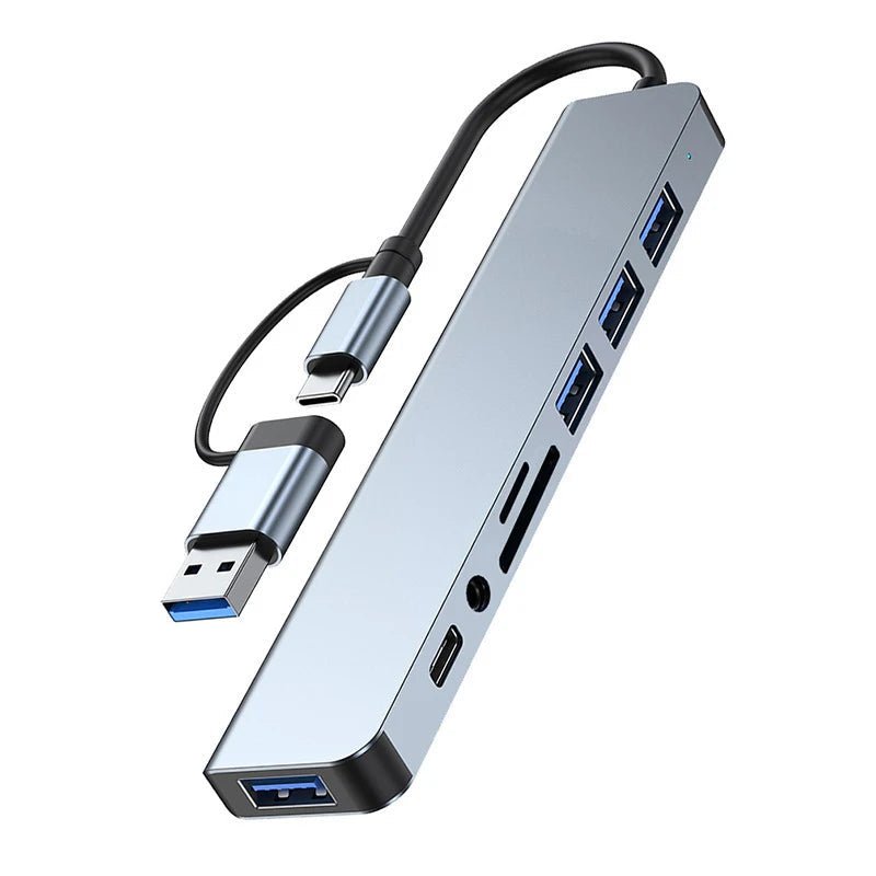 8 em 2 usb + tipo c hub docking station com adaptador de entrada de áudio de 3.5mm leitor de cartão micro sd portátil tablet conversor de disco de telefone DSersUSA