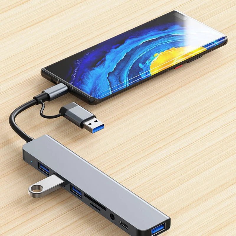 8 em 2 usb + tipo c hub docking station com adaptador de entrada de áudio de 3.5mm leitor de cartão micro sd portátil tablet conversor de disco de telefone DSersUSA
