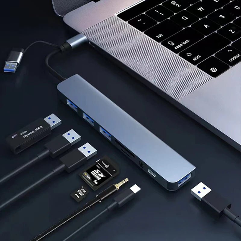 8 em 2 usb + tipo c hub docking station com adaptador de entrada de áudio de 3.5mm leitor de cartão micro sd portátil tablet conversor de disco de telefone DSersUSA