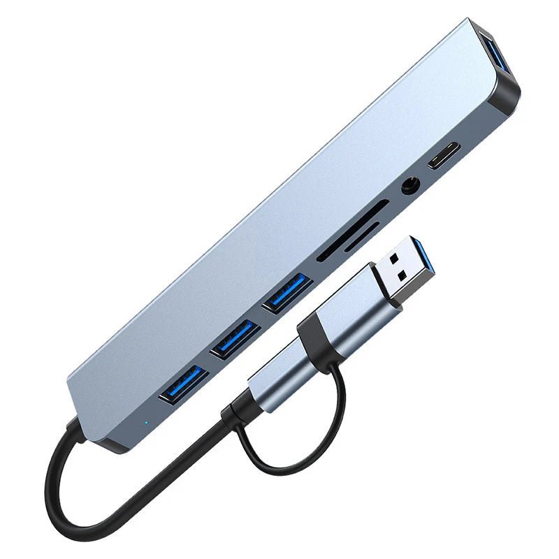 8 em 2 usb + tipo c hub docking station com adaptador de entrada de áudio de 3.5mm leitor de cartão micro sd portátil tablet conversor de disco de telefone DSersUSA