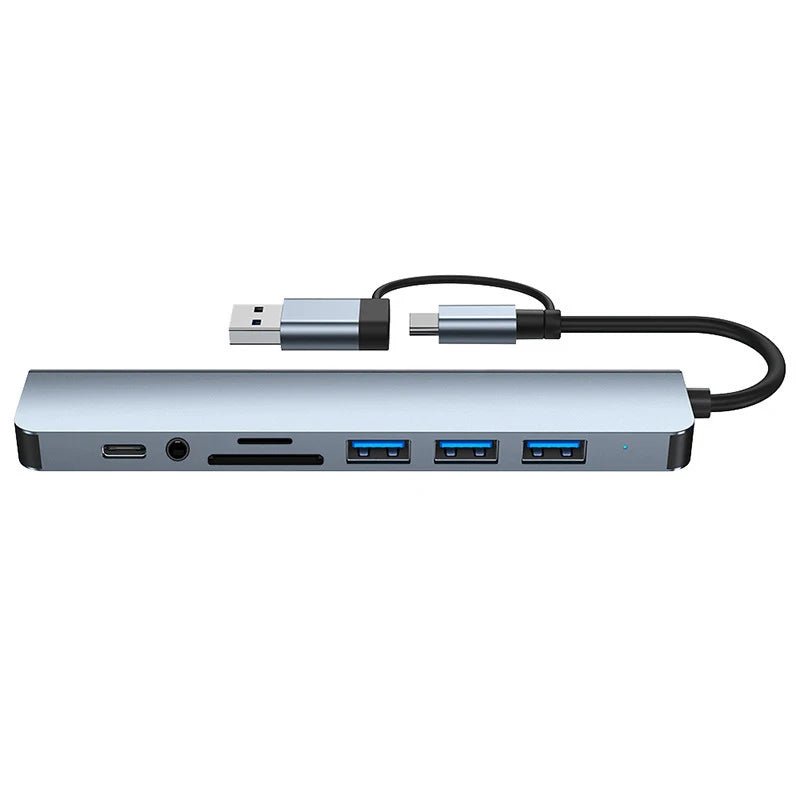 8 em 2 usb + tipo c hub docking station com adaptador de entrada de áudio de 3.5mm leitor de cartão micro sd portátil tablet conversor de disco de telefone DSersUSA