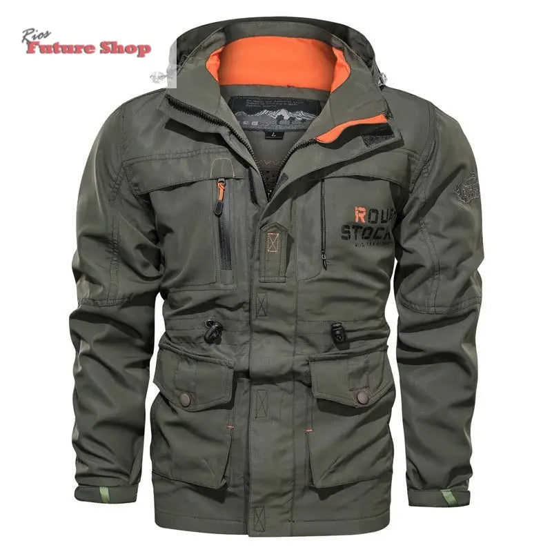 Casaco cross - border masculino de comprimento médio casual ao ar livre com capuz plus size casaco masculino primavera e outono - Rios Future Shop