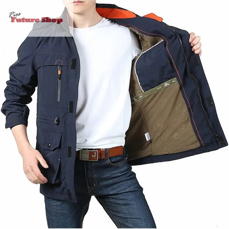 Casaco cross - border masculino de comprimento médio casual ao ar livre com capuz plus size casaco masculino primavera e outono - Rios Future Shop