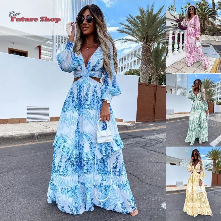 Elegant Women's V - neck Dresses 2025 Summer - Rios Future Shop