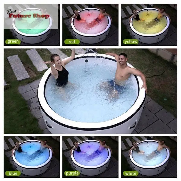 Inflatable Hot Tub, Portable Spa Pool, Outdoor Spa Center That Can Accommodate 4 - 6 People, With Lid And 6 Colored Light Beads - Rios Future Shop