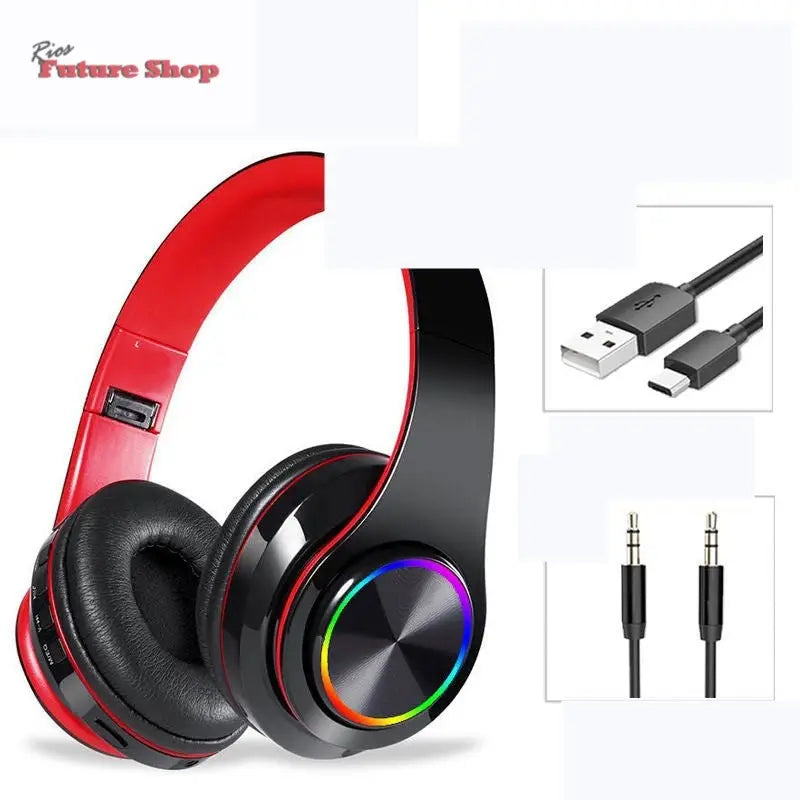 LED Wireless Bluetooth Headphones Gaming Headsets Sport Earphone With Support TF Card Colorful Breathing Lights - Rios Future Shop