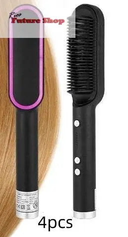 New 2 In 1 Hair Straightener Hot Comb Negative Ion Curling Tong Dual - purpose Electric Hair Brush - Rios Future Shop