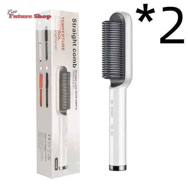 New 2 In 1 Hair Straightener Hot Comb Negative Ion Curling Tong Dual - purpose Electric Hair Brush - Rios Future Shop