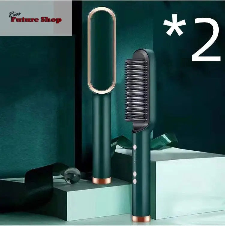 New 2 In 1 Hair Straightener Hot Comb Negative Ion Curling Tong Dual - purpose Electric Hair Brush - Rios Future Shop