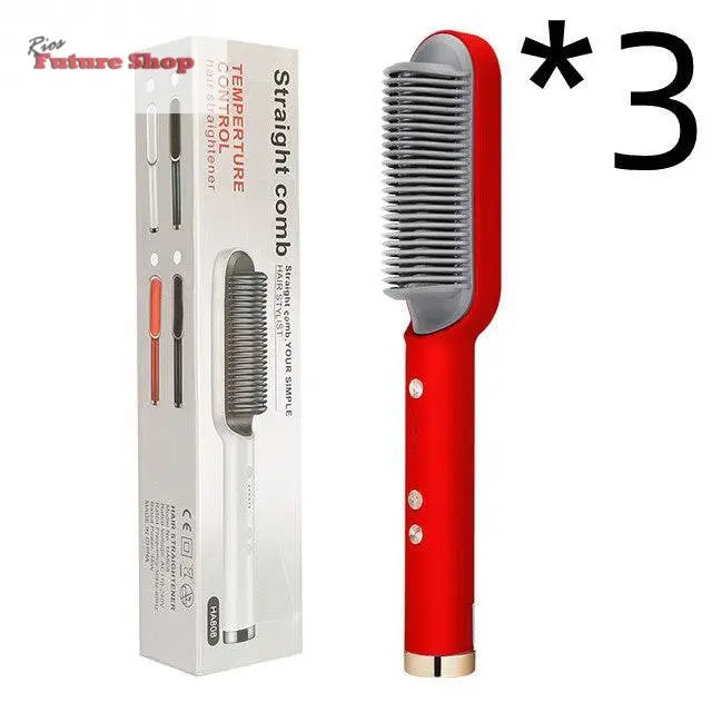 New 2 In 1 Hair Straightener Hot Comb Negative Ion Curling Tong Dual - purpose Electric Hair Brush - Rios Future Shop
