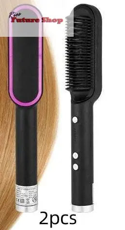 New 2 In 1 Hair Straightener Hot Comb Negative Ion Curling Tong Dual - purpose Electric Hair Brush - Rios Future Shop