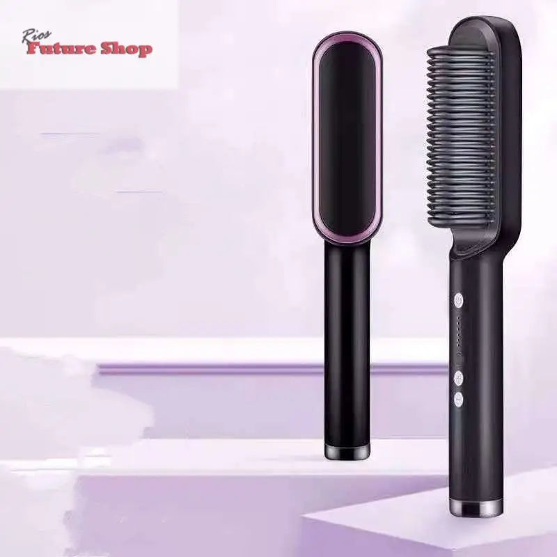 New 2 In 1 Hair Straightener Hot Comb Negative Ion Curling Tong Dual - purpose Electric Hair Brush - Rios Future Shop