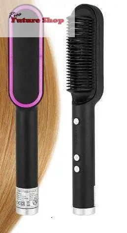 New 2 In 1 Hair Straightener Hot Comb Negative Ion Curling Tong Dual - purpose Electric Hair Brush - Rios Future Shop