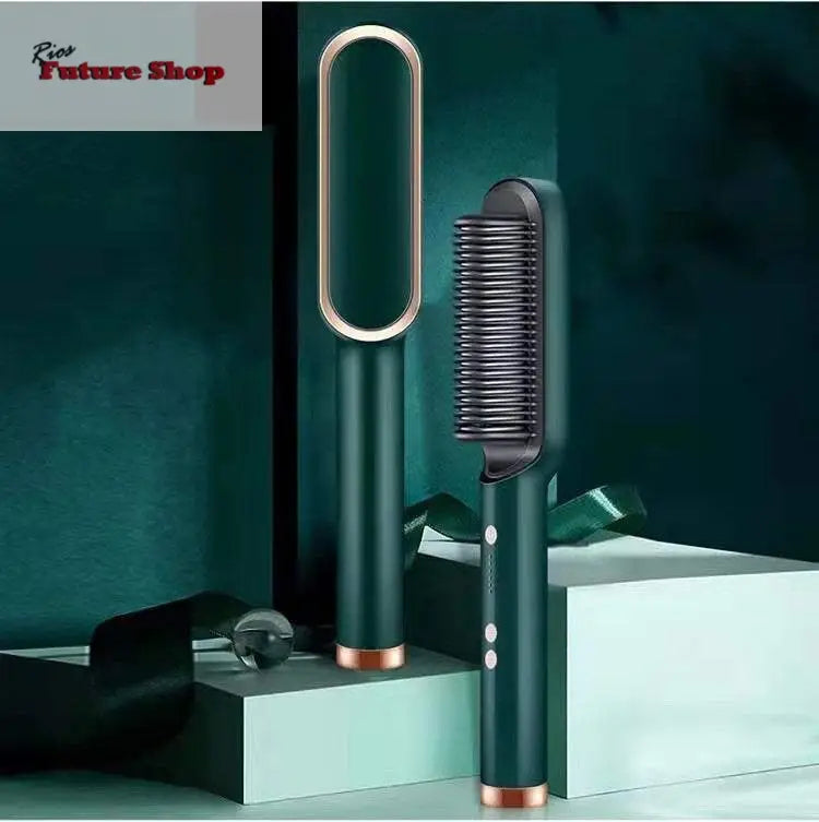 New 2 In 1 Hair Straightener Hot Comb Negative Ion Curling Tong Dual - purpose Electric Hair Brush - Rios Future Shop