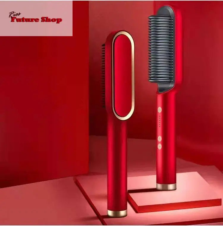 New 2 In 1 Hair Straightener Hot Comb Negative Ion Curling Tong Dual - purpose Electric Hair Brush - Rios Future Shop