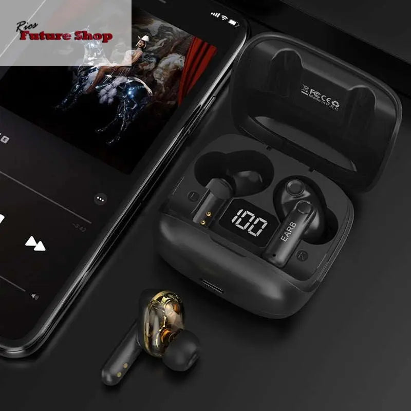 Novo Mini Transparente Sem Fio Bluetooth Headset Display Digital ENC Redução de Ruído Verdadeiro Desporto Música Sem Fio - Rios Future Shop