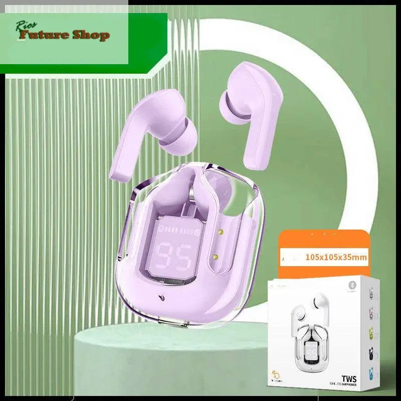 Novo Mini Transparente Sem Fio Bluetooth Headset Display Digital ENC Redução de Ruído Verdadeiro Desporto Música Sem Fio - Rios Future Shop