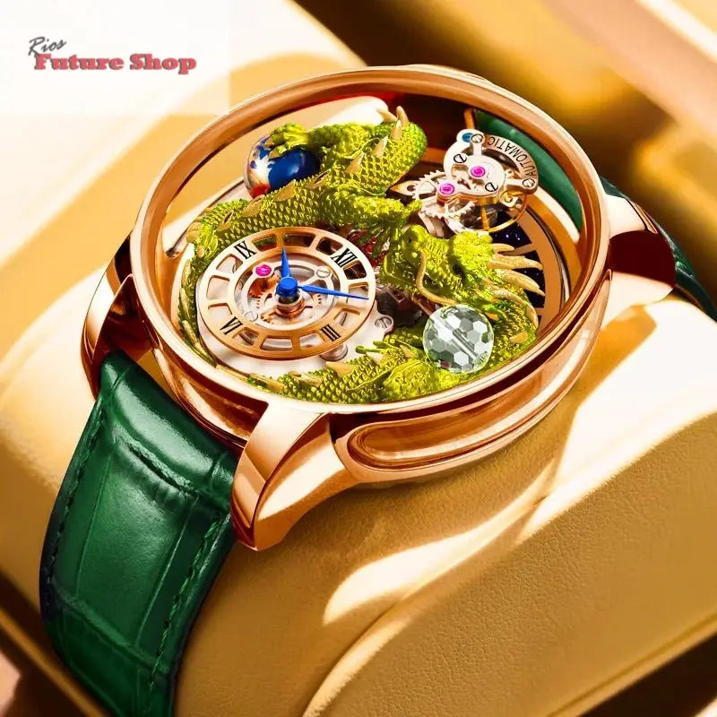 PINDU New Watchmakings House of Dragons Astronomia Art 3D Gold Dragon Astronomia Quartz Watch Men Astronomia Solar Montre Homme - Rios Future Shop