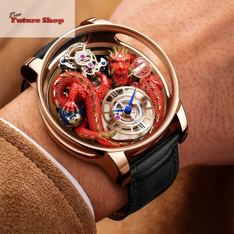 PINDU New Watchmakings House of Dragons Astronomia Art 3D Gold Dragon Astronomia Quartz Watch Men Astronomia Solar Montre Homme - Rios Future Shop