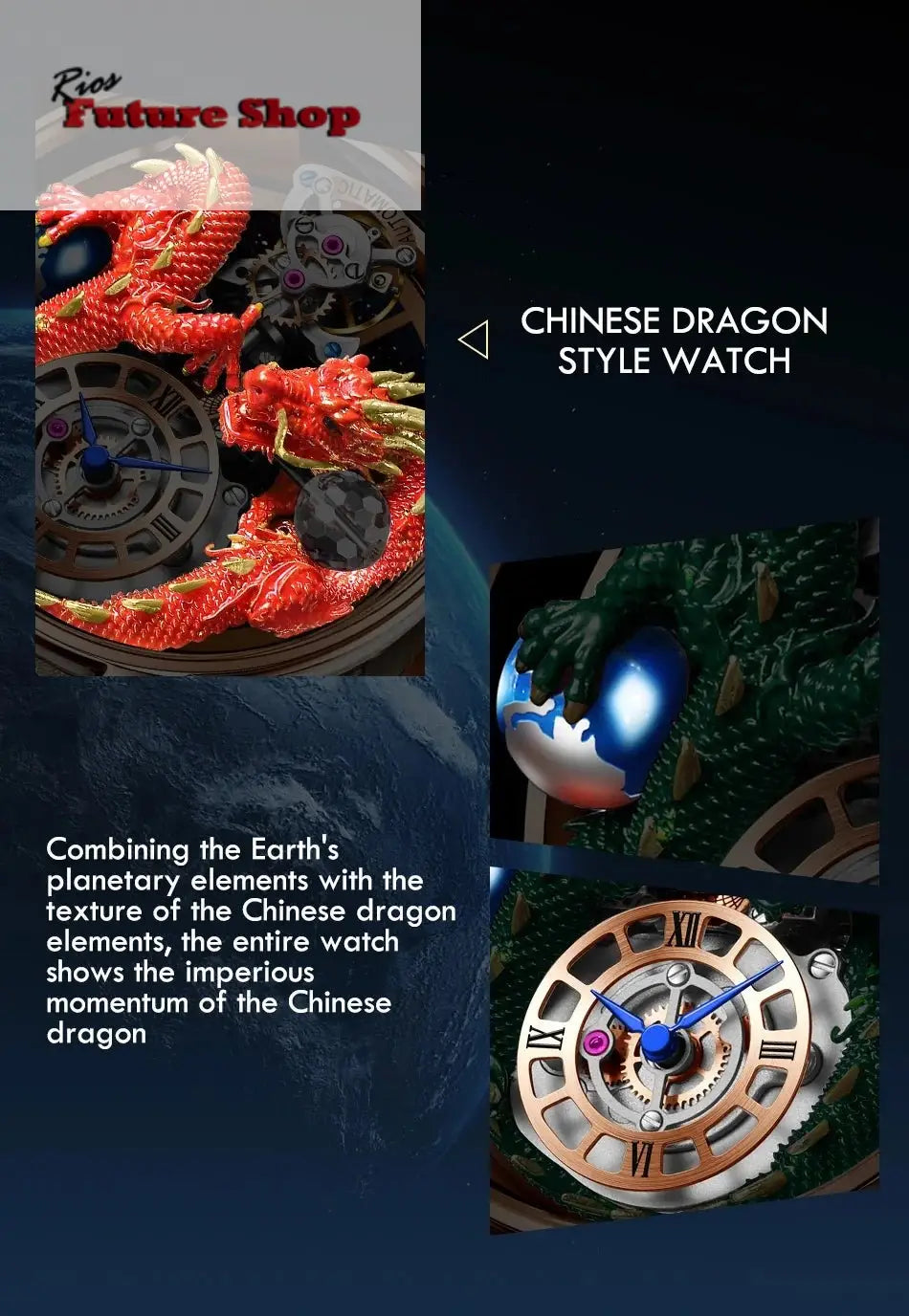 PINDU New Watchmakings House of Dragons Astronomia Art 3D Gold Dragon Astronomia Quartz Watch Men Astronomia Solar Montre Homme - Rios Future Shop