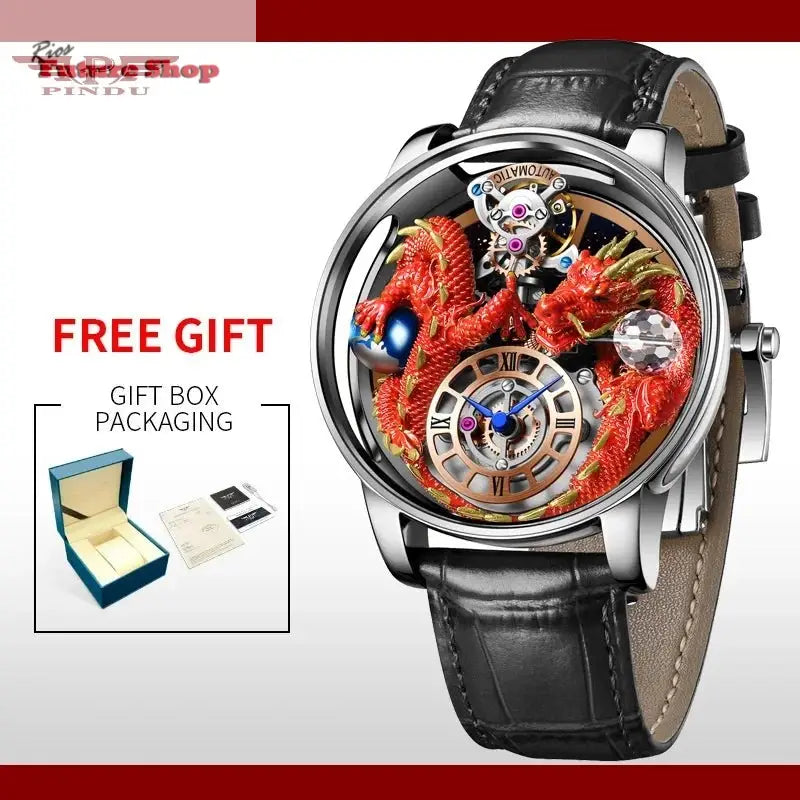 PINDU New Watchmakings House of Dragons Astronomia Art 3D Gold Dragon Astronomia Quartz Watch Men Astronomia Solar Montre Homme - Rios Future Shop