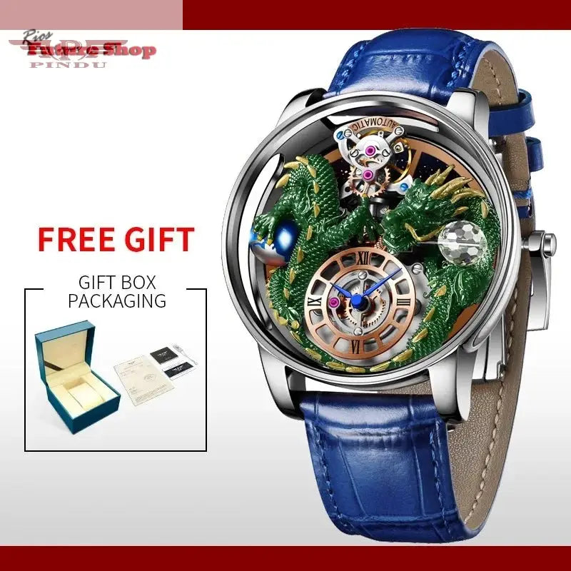 PINDU New Watchmakings House of Dragons Astronomia Art 3D Gold Dragon Astronomia Quartz Watch Men Astronomia Solar Montre Homme - Rios Future Shop