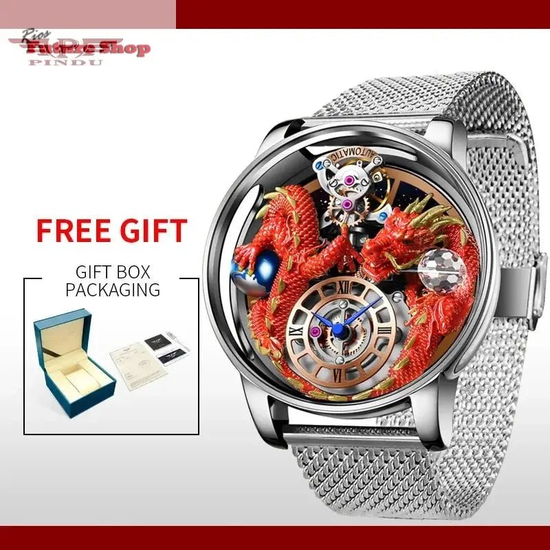 PINDU New Watchmakings House of Dragons Astronomia Art 3D Gold Dragon Astronomia Quartz Watch Men Astronomia Solar Montre Homme - Rios Future Shop
