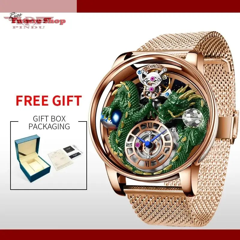 PINDU New Watchmakings House of Dragons Astronomia Art 3D Gold Dragon Astronomia Quartz Watch Men Astronomia Solar Montre Homme - Rios Future Shop