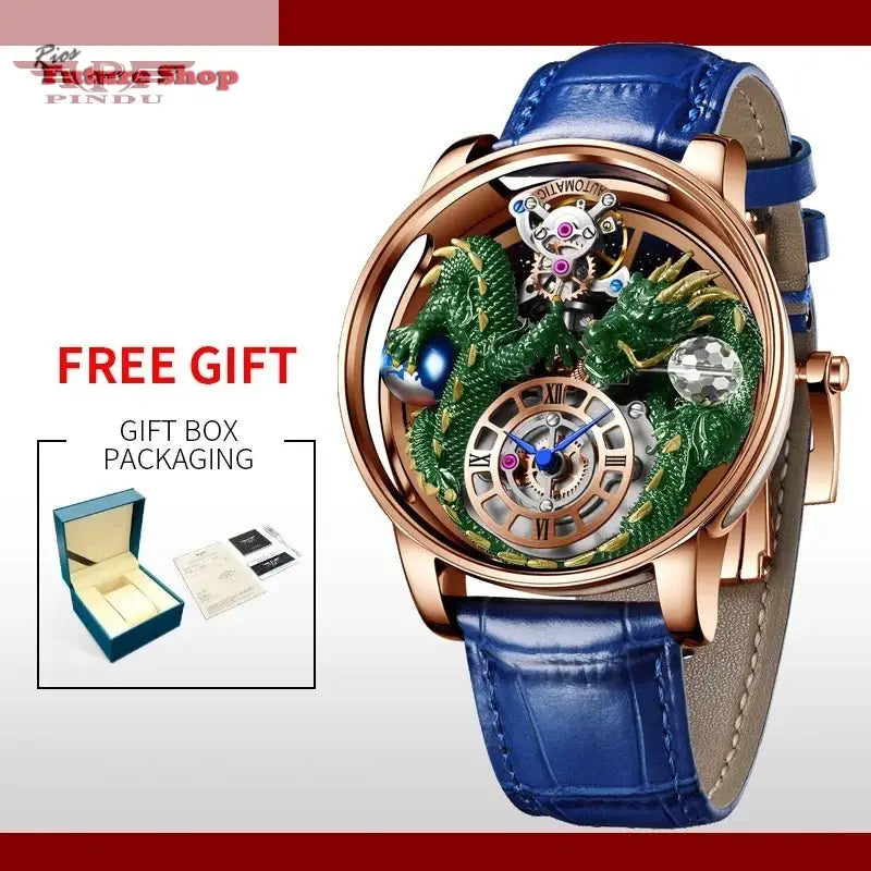 PINDU New Watchmakings House of Dragons Astronomia Art 3D Gold Dragon Astronomia Quartz Watch Men Astronomia Solar Montre Homme - Rios Future Shop