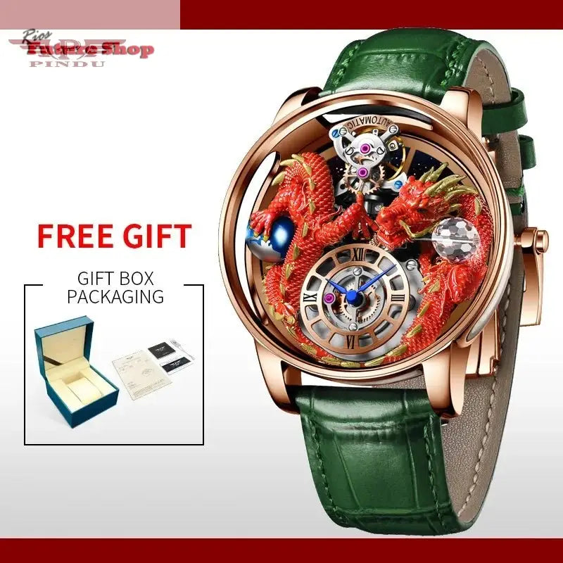 PINDU New Watchmakings House of Dragons Astronomia Art 3D Gold Dragon Astronomia Quartz Watch Men Astronomia Solar Montre Homme - Rios Future Shop