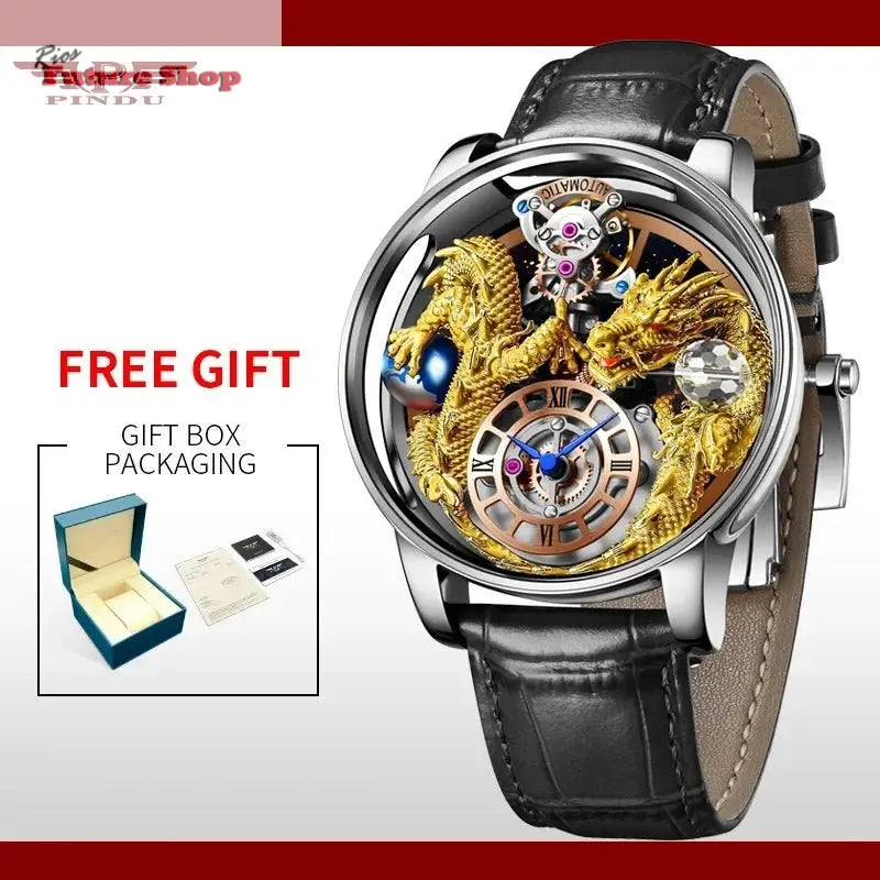 PINDU New Watchmakings House of Dragons Astronomia Art 3D Gold Dragon Astronomia Quartz Watch Men Astronomia Solar Montre Homme - Rios Future Shop