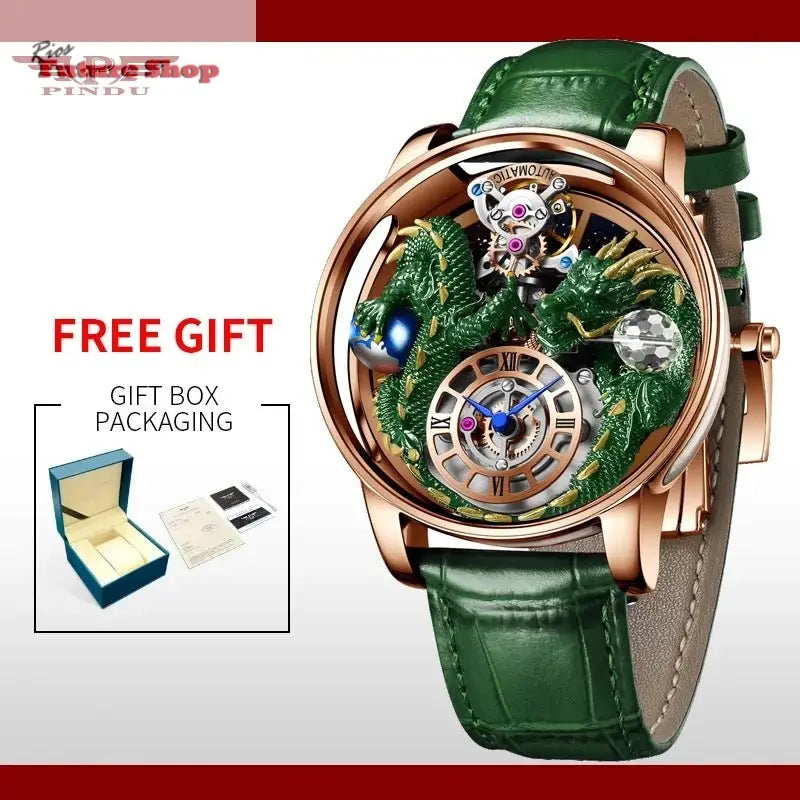 PINDU New Watchmakings House of Dragons Astronomia Art 3D Gold Dragon Astronomia Quartz Watch Men Astronomia Solar Montre Homme - Rios Future Shop