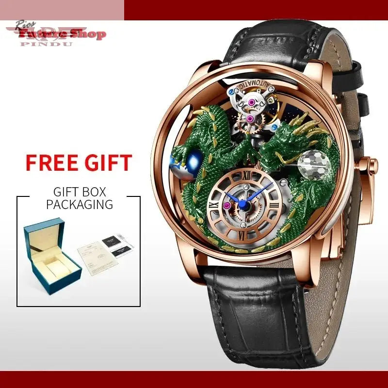 PINDU New Watchmakings House of Dragons Astronomia Art 3D Gold Dragon Astronomia Quartz Watch Men Astronomia Solar Montre Homme - Rios Future Shop