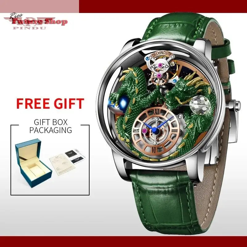 PINDU New Watchmakings House of Dragons Astronomia Art 3D Gold Dragon Astronomia Quartz Watch Men Astronomia Solar Montre Homme - Rios Future Shop