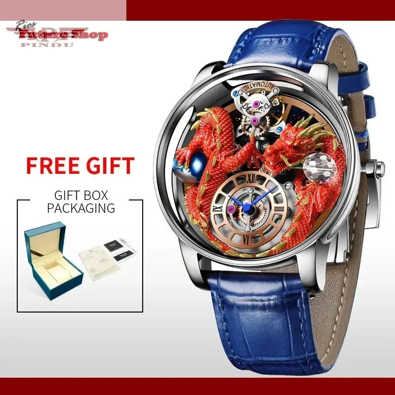 PINDU New Watchmakings House of Dragons Astronomia Art 3D Gold Dragon Astronomia Quartz Watch Men Astronomia Solar Montre Homme - Rios Future Shop