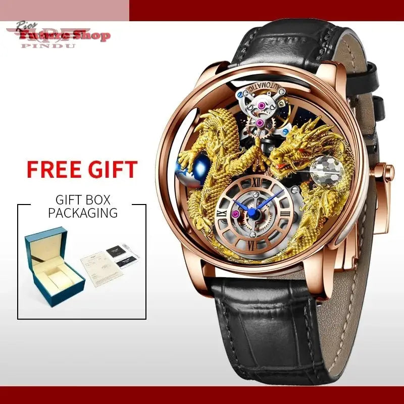 PINDU New Watchmakings House of Dragons Astronomia Art 3D Gold Dragon Astronomia Quartz Watch Men Astronomia Solar Montre Homme - Rios Future Shop