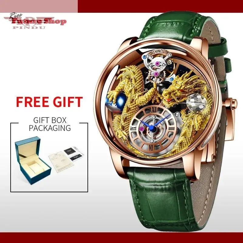 PINDU New Watchmakings House of Dragons Astronomia Art 3D Gold Dragon Astronomia Quartz Watch Men Astronomia Solar Montre Homme - Rios Future Shop