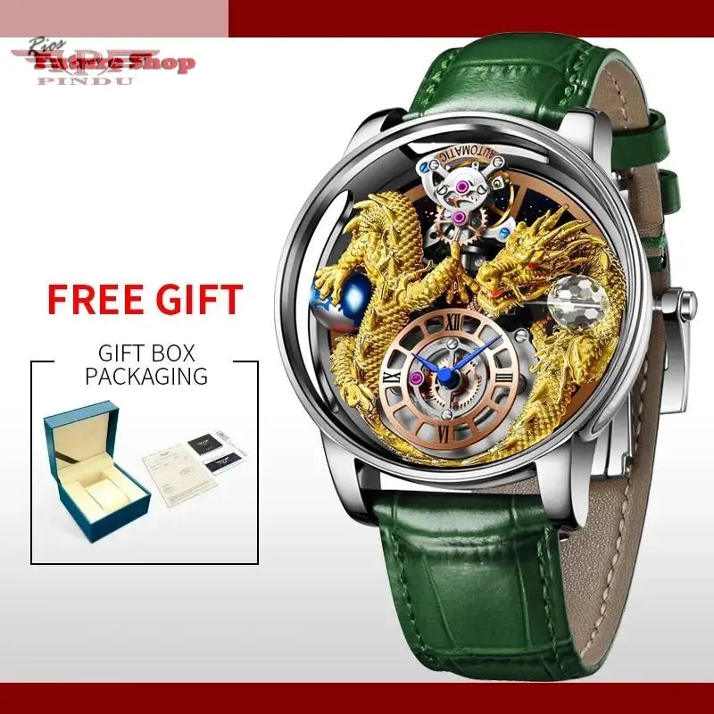 PINDU New Watchmakings House of Dragons Astronomia Art 3D Gold Dragon Astronomia Quartz Watch Men Astronomia Solar Montre Homme - Rios Future Shop