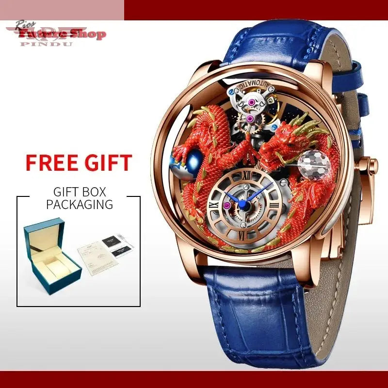 PINDU New Watchmakings House of Dragons Astronomia Art 3D Gold Dragon Astronomia Quartz Watch Men Astronomia Solar Montre Homme - Rios Future Shop