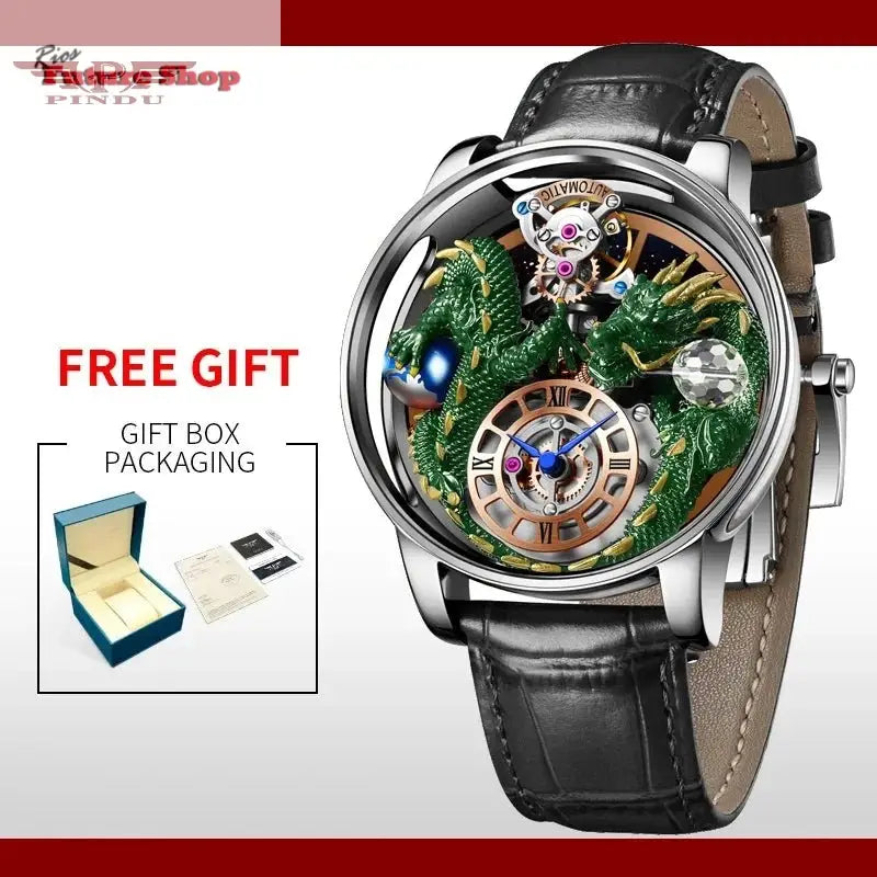 PINDU New Watchmakings House of Dragons Astronomia Art 3D Gold Dragon Astronomia Quartz Watch Men Astronomia Solar Montre Homme - Rios Future Shop