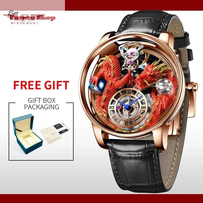 PINDU New Watchmakings House of Dragons Astronomia Art 3D Gold Dragon Astronomia Quartz Watch Men Astronomia Solar Montre Homme - Rios Future Shop