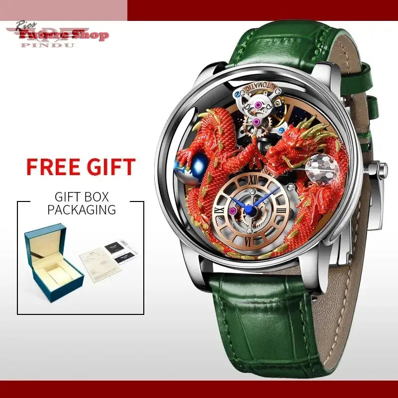 PINDU New Watchmakings House of Dragons Astronomia Art 3D Gold Dragon Astronomia Quartz Watch Men Astronomia Solar Montre Homme - Rios Future Shop